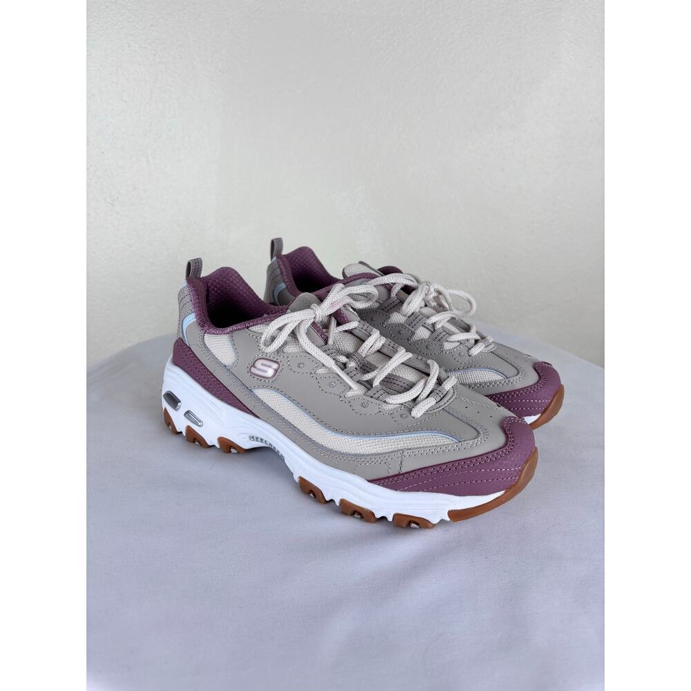 NWOB Skechers D’Lites Gray Purple Chunky Walking Shoes 7 Women Athletic